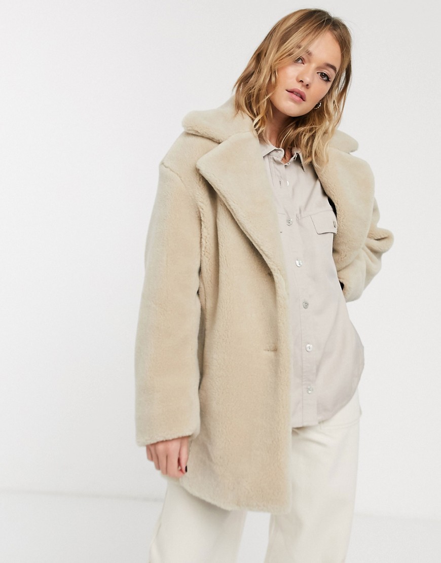 & Other Stories flat faux fur longline jacket in cream