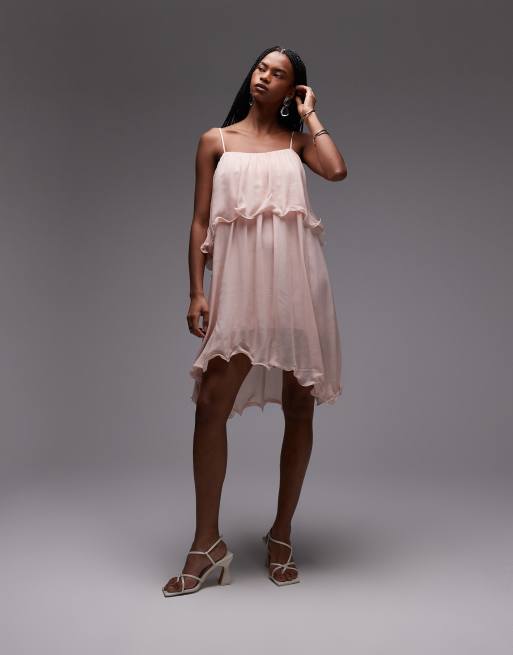 & Other Stories – Fließendes Chiffon-Minikleid in Rosa mit asymmetrischem Saum und Riemchen-Design, 2 von 4