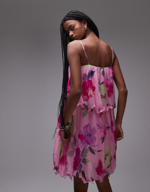 & Other Stories – Fließendes Chiffon-Minikleid in Rosa mit Blumenmuster und schmalen Trägern, 4 von 4