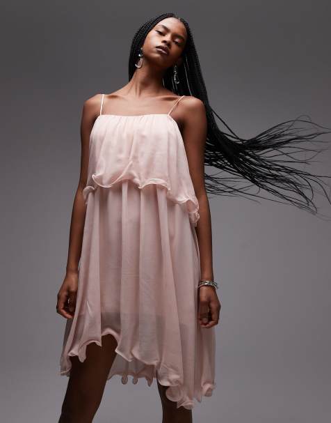 & Other Stories floaty chiffon strappy mini dress with asymetric hem in pink - view 1