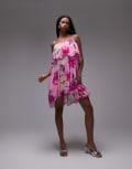 [Other Stories] & Other Stories floaty chiffon strappy mini dress with off shoulder in pink floral print-Multi 36 Pink floral print