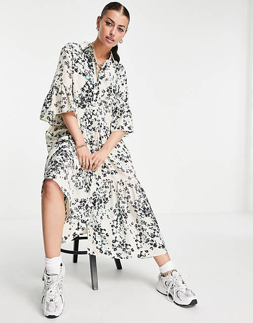  & Other Stories floaty shirt midi dress in floral 