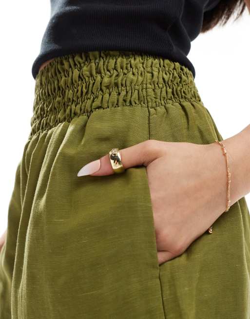 & Other Stories floaty shorts with ruched drop waist in khaki, 4 of 5