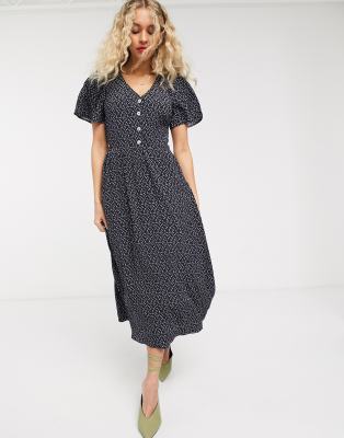 navy button dress