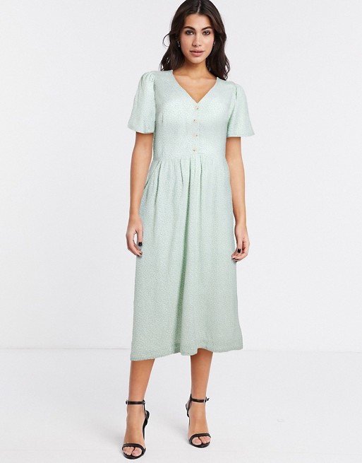 & Other Stories floral angel sleeve button detail midi dress in sage green