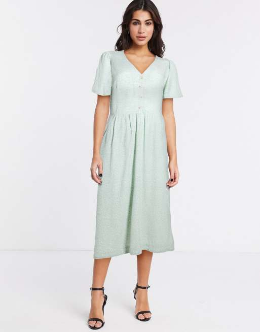 & Other Stories floral angel sleeve button detail midi dress in sage ...