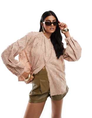 & Other Stories floral embroidered blouse in beige-Neutral