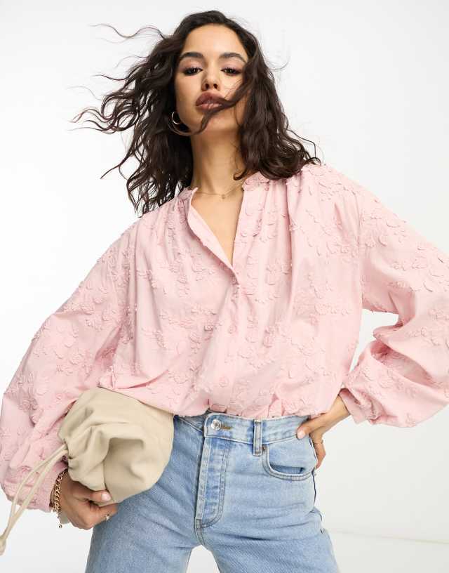 & Other Stories floral embroidered blouse in pink