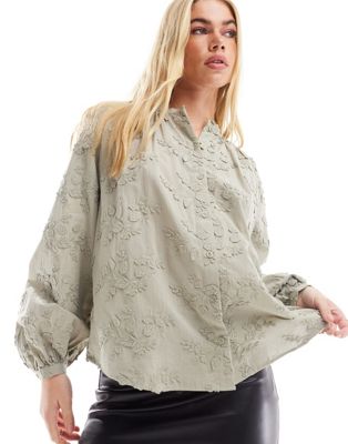 Other Stories &  Floral Embroidered Blouse In Sage Green
