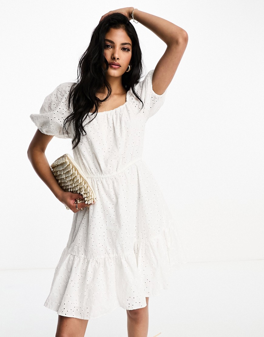 & Other Stories floral embroidered mini dress in white