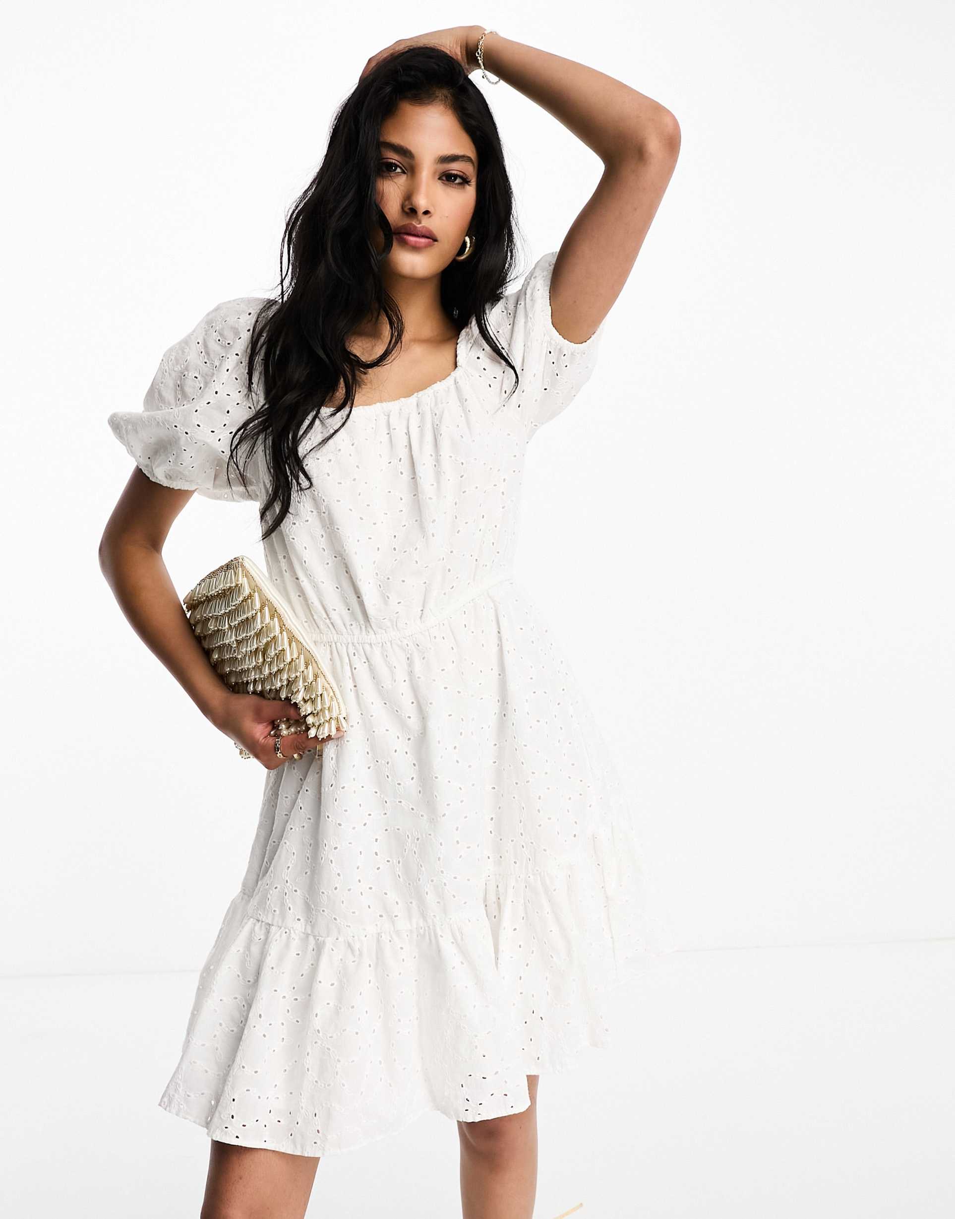 & other stories floral embroidered mini dress in white