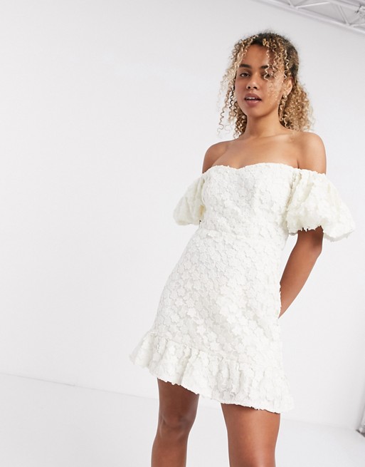 & Other Stories floral lace puff sleeve mini dress in white