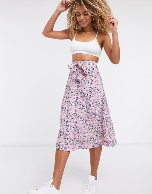 Floral button 2025 up midi skirt