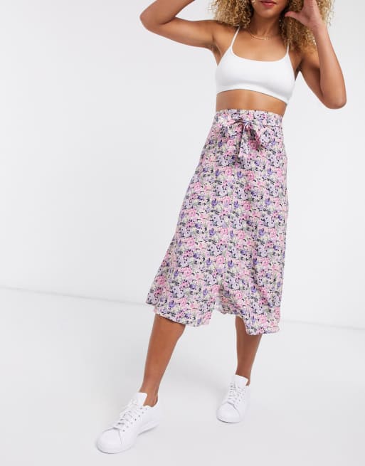 Floral midi shop skirt with buttons