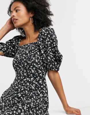 & Other Stories floral print button through mini dress in black | ASOS