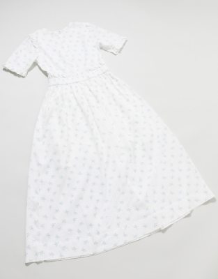 white midi frill dress