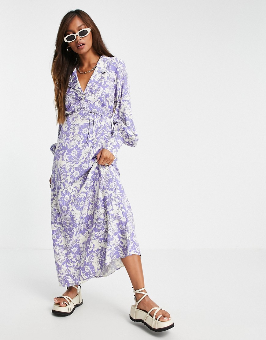 & Other Stories floral print midi dress in light blue