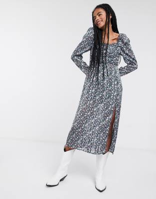 midi dress with puff sleeves