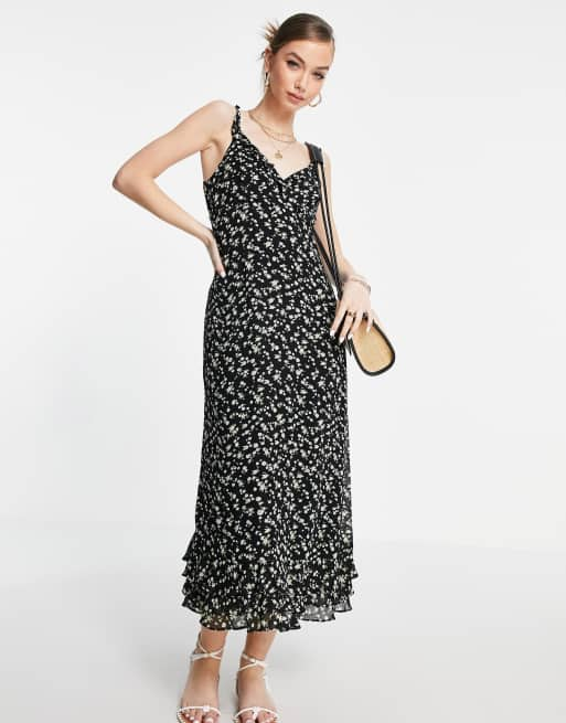 & Other Stories floral print ruffle edge midi dress in black | ASOS