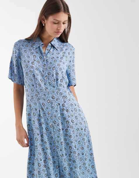 & Other Stories floral print shirt midaxi dress in blue - view 1