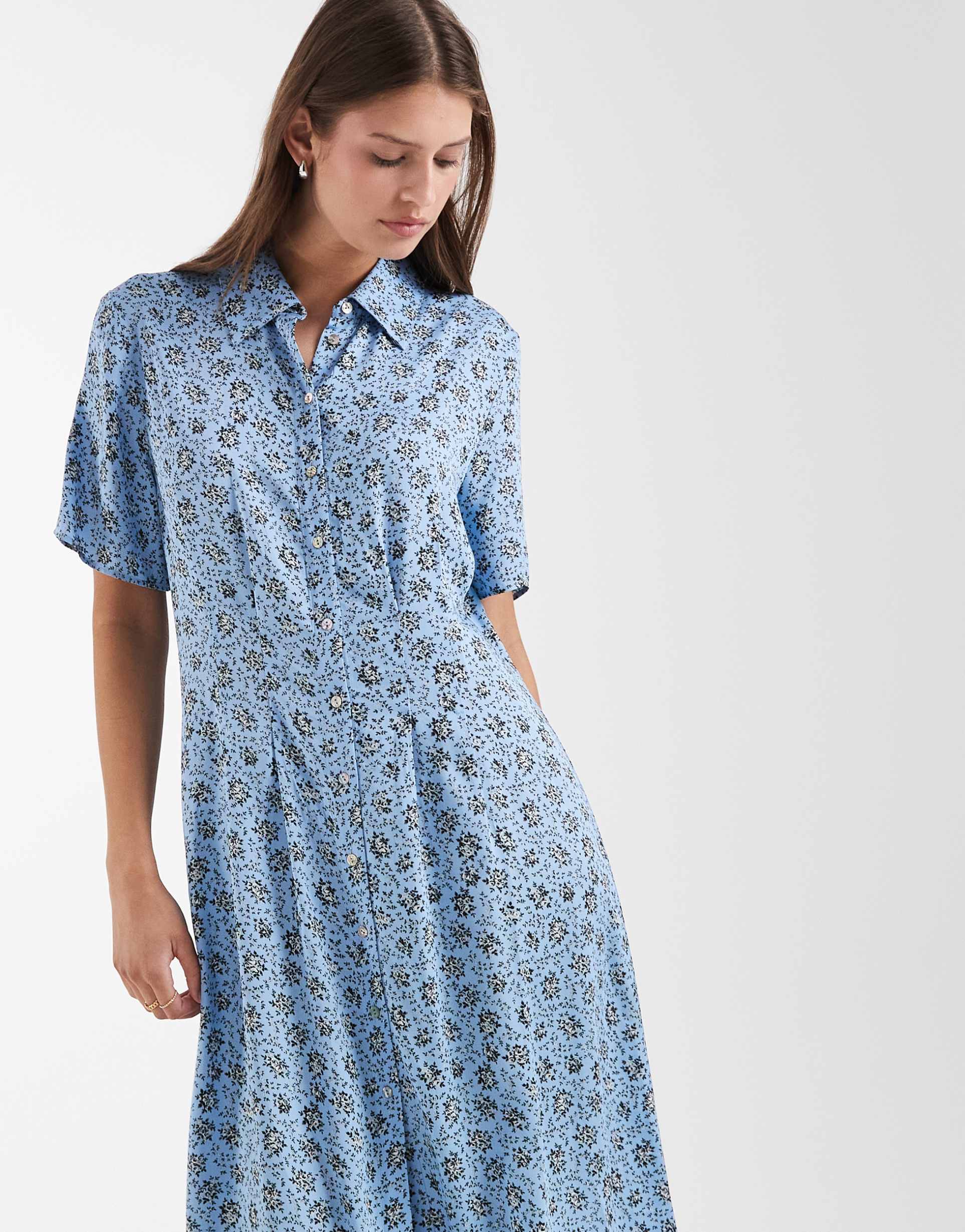 & other stories floral print shirt midaxi dress in blue