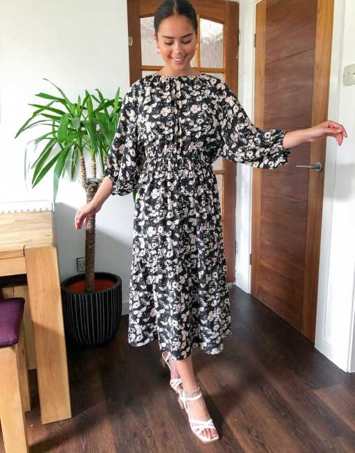 & Other Stories floral print smock dress in black | ASOS