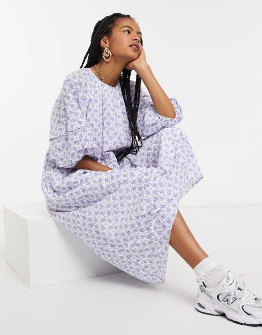 & Other Stories floral print smock maxi dress in white