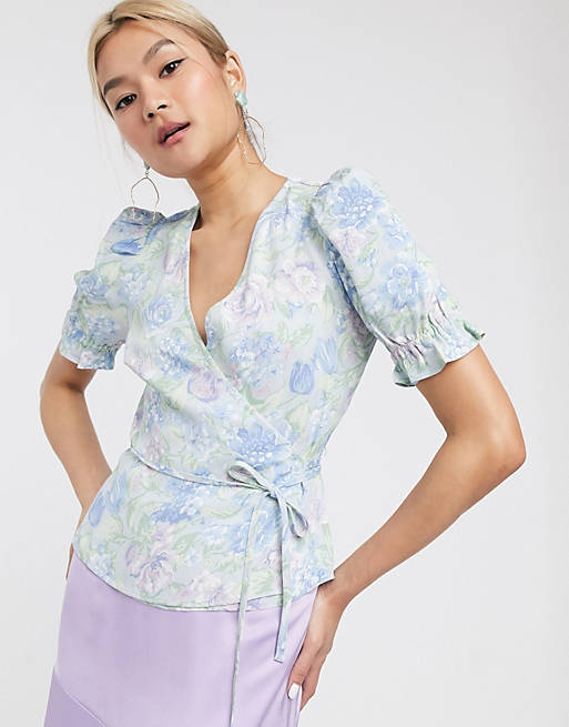 Women & Other Stories floral print wrap blouse in blue 