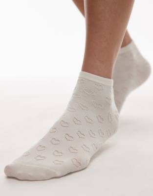 & Other Stories Flower And Heart Motif Embriodery Sneaker Socks In Neutral