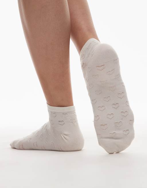 & Other Stories flower and heart motif embriodery sneaker socks in off white, 3 of 3