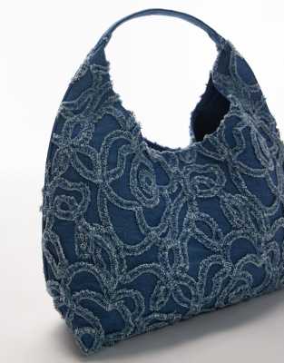 & Other Stories Flower Embossed Small Denim Tote