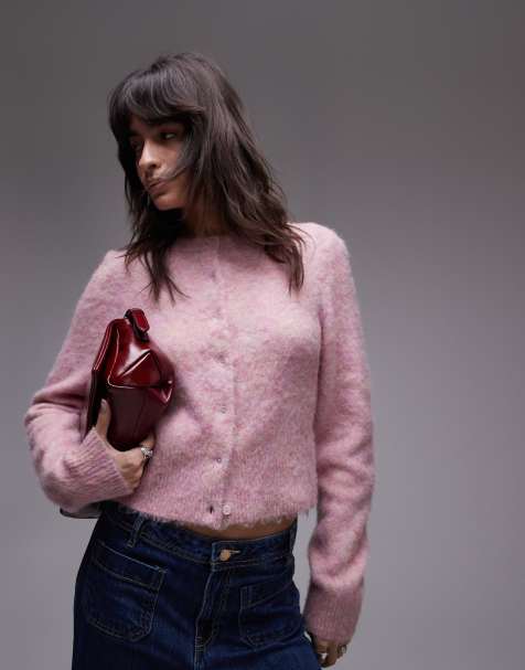 & Other Stories fluffy alpaca wool blend cardigan with button front in pink - view 1