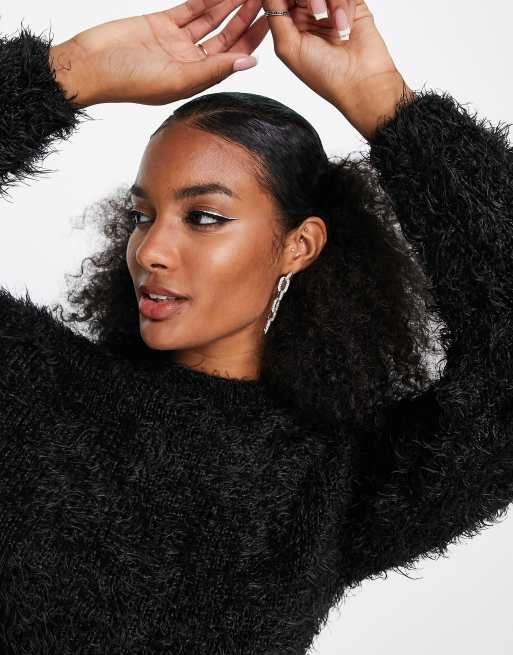 Other Stories fluffy cropped sweater in black