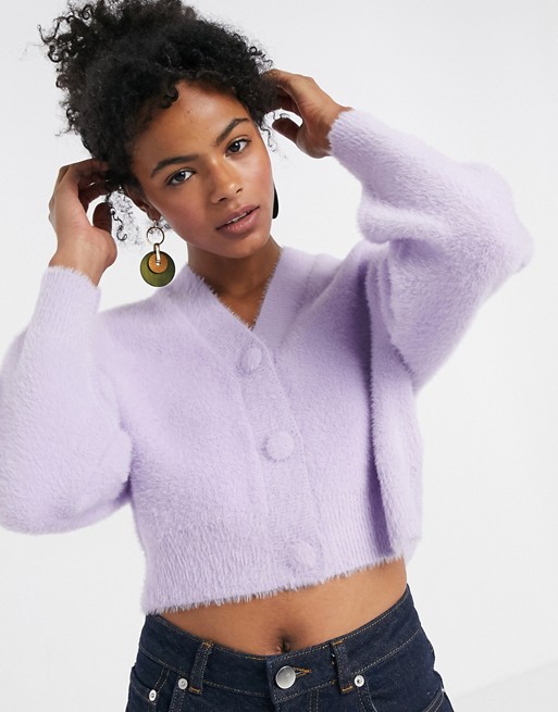 & Other Stories fluffy twinset cardigan in lilac