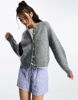& Other Stories fluffy yarn wool blend cardigan in grey