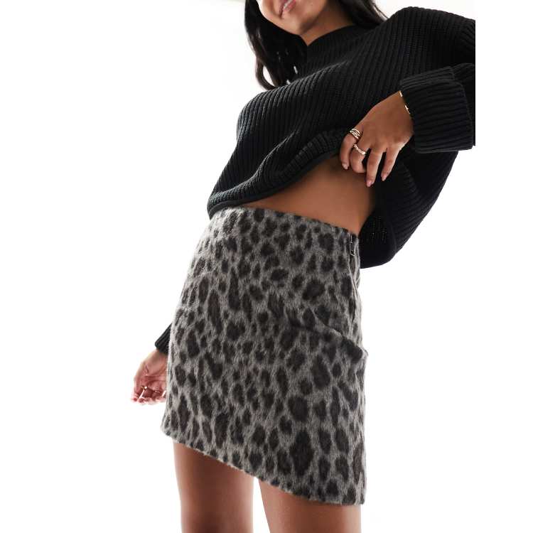 Leopard print wool mini skirt hotsell