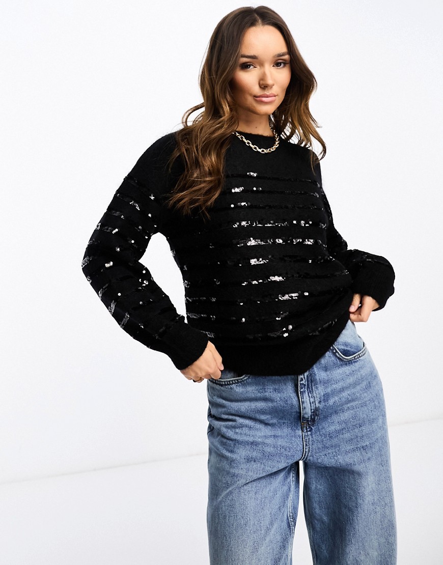 Other Stories Sequin-stripe Knit Sweater In Black