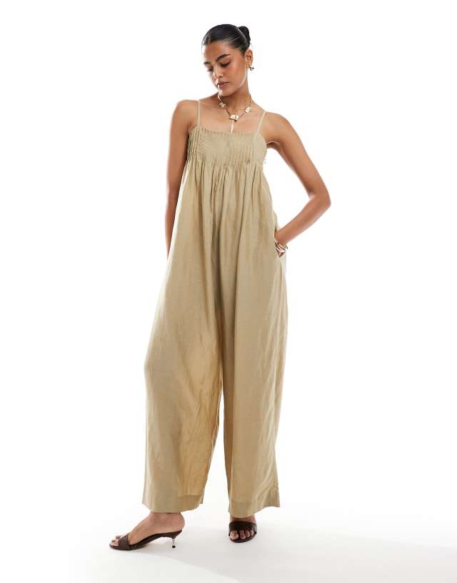 & Other Stories - fluid wide leg jumpsuit with relaxed square neck in beige