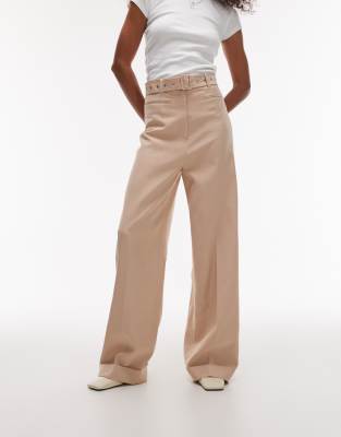 & Other Stories Fluid Wide Leg Pants With Eyelet Belt In Neutral