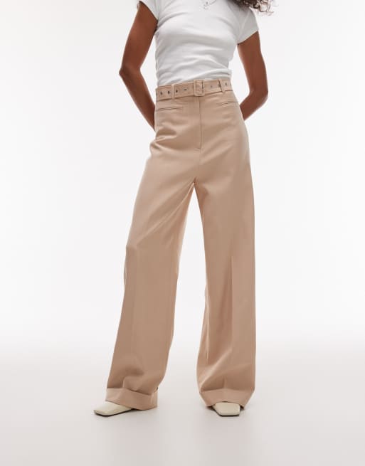 & Other Stories fluid wide leg pants with eyelet belt in beige, 2 of 5