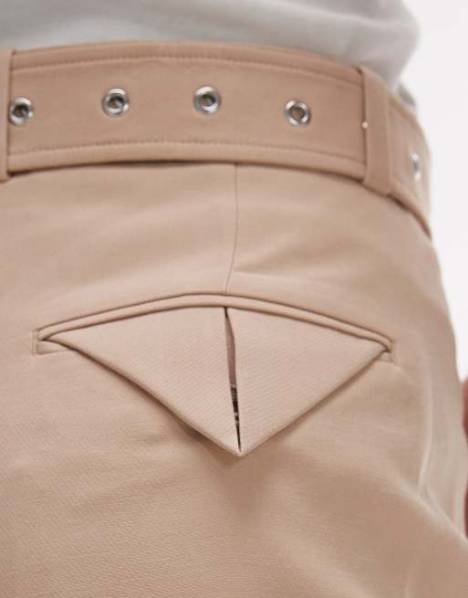 & Other Stories fluid wide leg pants with eyelet belt in beige, 3 of 5