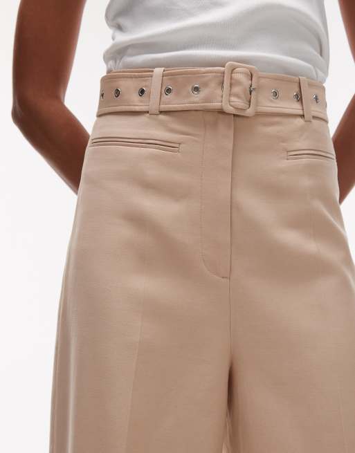 & Other Stories fluid wide leg pants with eyelet belt in beige, 5 of 5