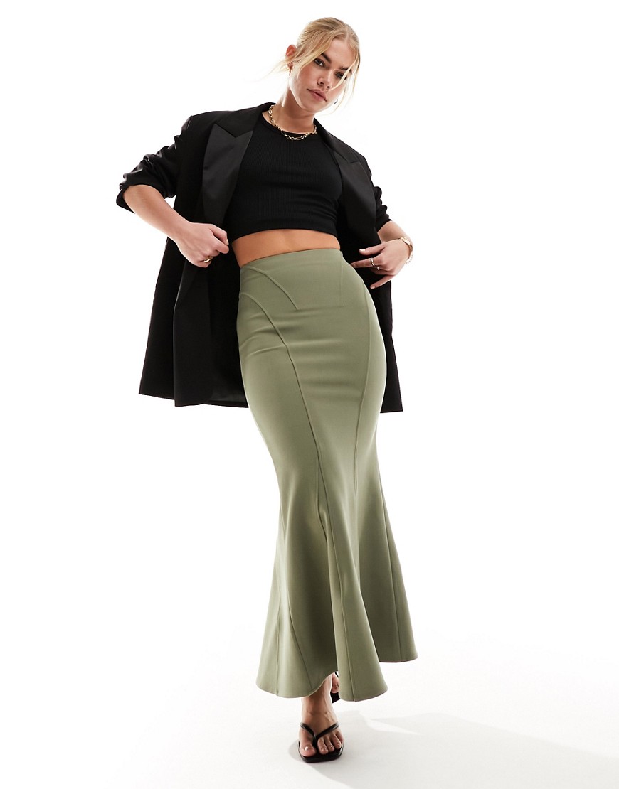 & Other Stories fluted maxi skirt in khaki-Green