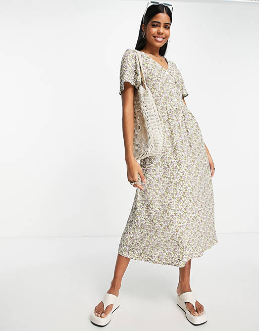 & Other Stories flutter sleeve midi dress in floral print | ASOS