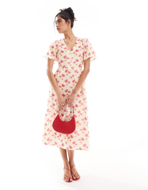 & Other Stories flutter sleeve midi dress in floral print