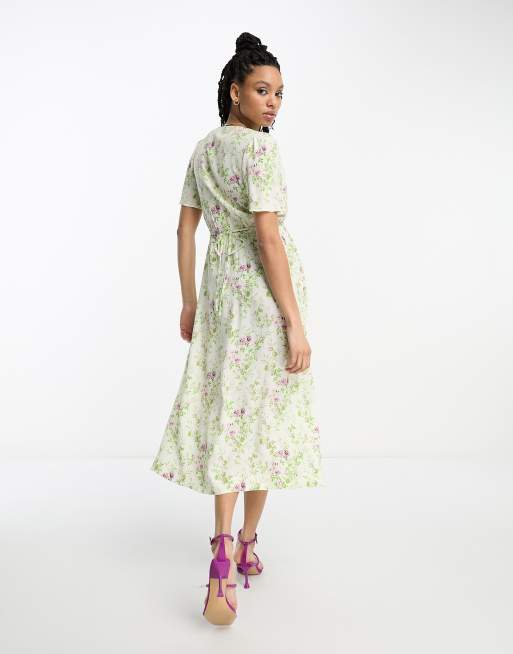  & Other Stories mesh midi dress in green print