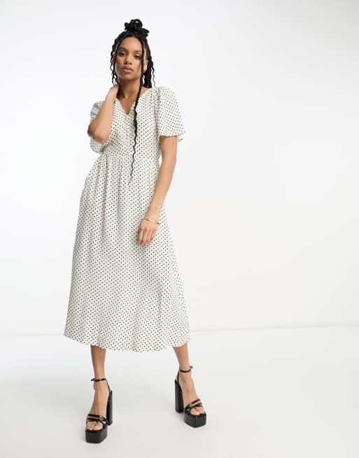 Shop the Park Avenue Flutter Sleeve Side Split Midi Dress Ivory