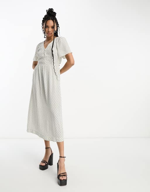  Other Stories flutter sleeve midi dress in off white spot