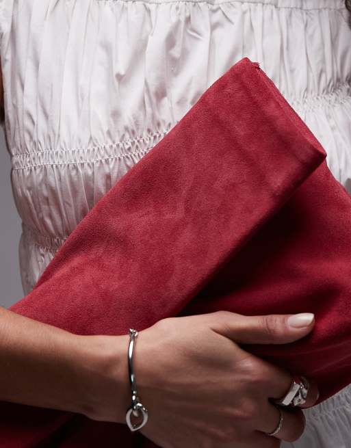 & Other Stories folded suede clutch with attachable shoulder strap in red raspberry, 2 of 4