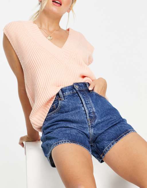 & Other Stories - Forever - Pantaloncini di jeans in cotone blu fiume con risvolti - MBLUE